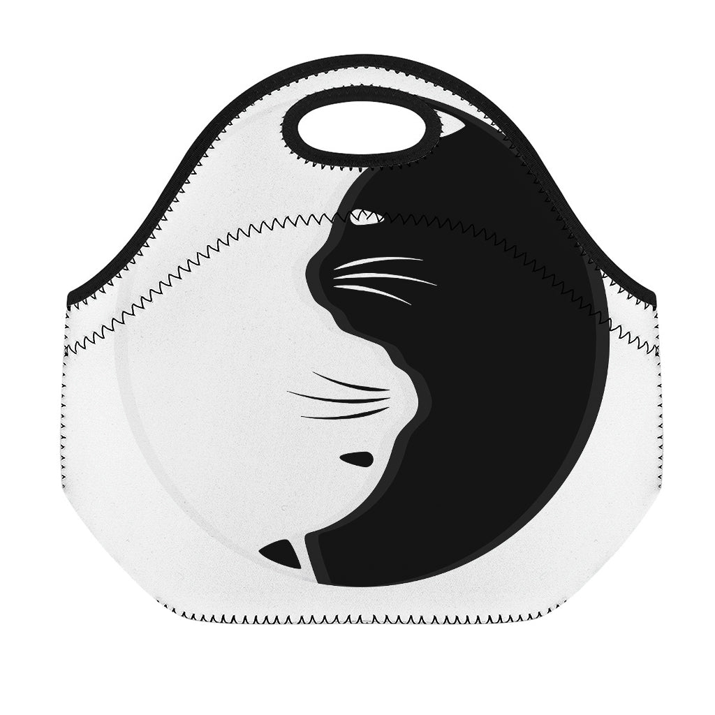 Black And White Cat Yin Yang Print Neoprene Lunch Bag