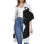 Black And White Cat Yin Yang Print Open Front Beach Cover Up