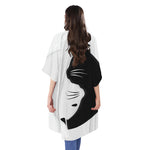 Black And White Cat Yin Yang Print Open Front Beach Cover Up