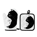 Black And White Cat Yin Yang Print Oven Mitt And Pot Holder Set