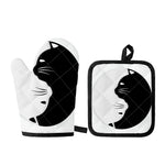 Black And White Cat Yin Yang Print Oven Mitt And Pot Holder Set