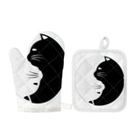 Black And White Cat Yin Yang Print Oven Mitt And Pot Holder Set