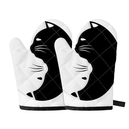 Black And White Cat Yin Yang Print Oven Mitts