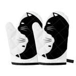 Black And White Cat Yin Yang Print Oven Mitts