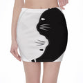 Black And White Cat Yin Yang Print Pencil Mini Skirt