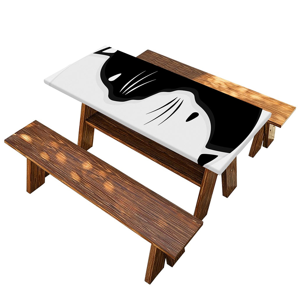 Black And White Cat Yin Yang Print Picnic Table Cover