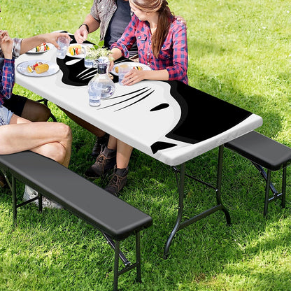 Black And White Cat Yin Yang Print Picnic Table Cover