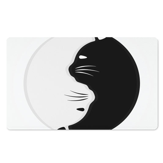 Black And White Cat Yin Yang Print Polyester Doormat
