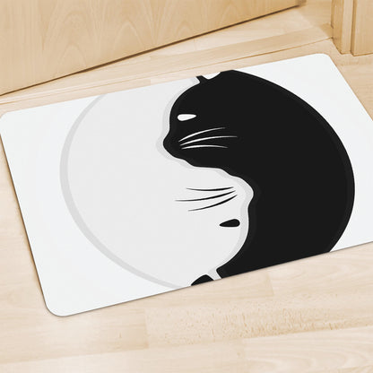 Black And White Cat Yin Yang Print Polyester Doormat