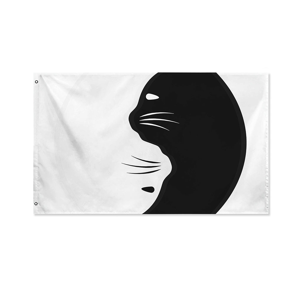 Black And White Cat Yin Yang Print Polyester Flag