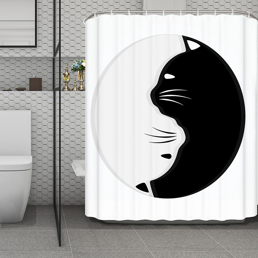 Black And White Cat Yin Yang Print Polyester Shower Curtain