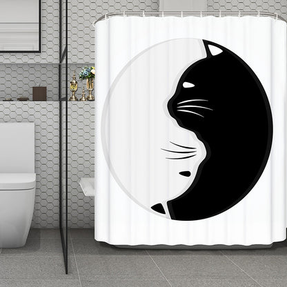Black And White Cat Yin Yang Print Polyester Shower Curtain