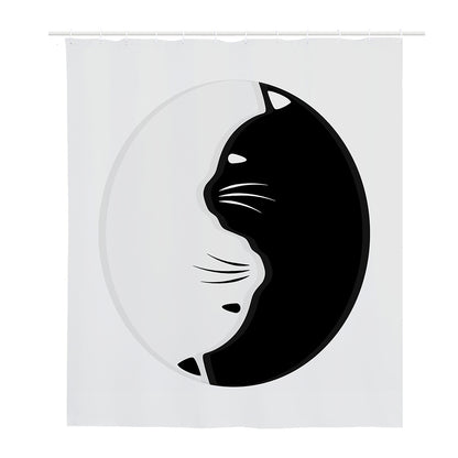 Black And White Cat Yin Yang Print Polyester Shower Curtain