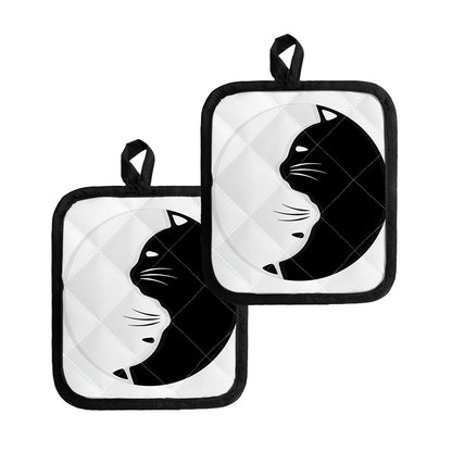 Black And White Cat Yin Yang Print Pot Holders