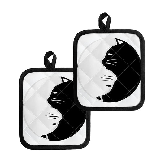 Black And White Cat Yin Yang Print Pot Holders