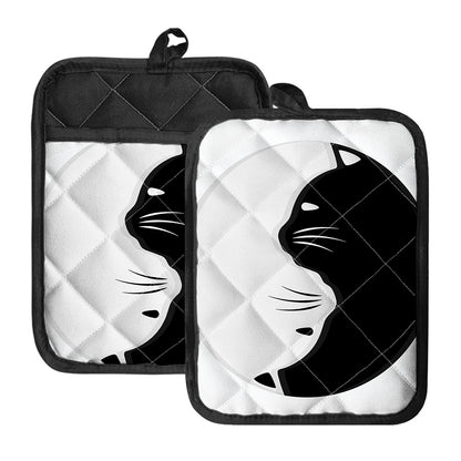 Black And White Cat Yin Yang Print Pot Holders With Pocket