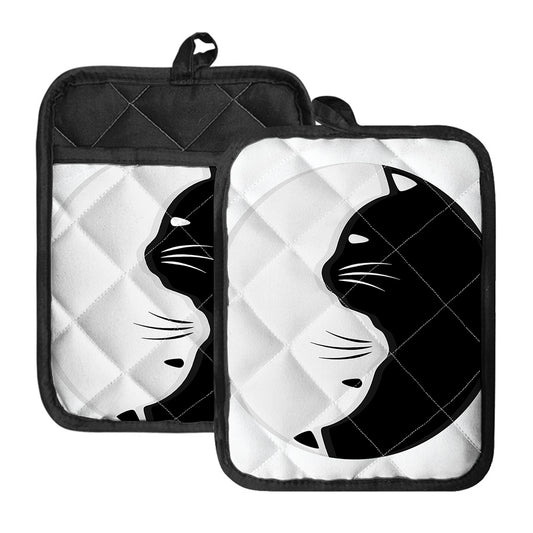 Black And White Cat Yin Yang Print Pot Holders With Pocket
