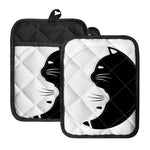 Black And White Cat Yin Yang Print Pot Holders With Pocket