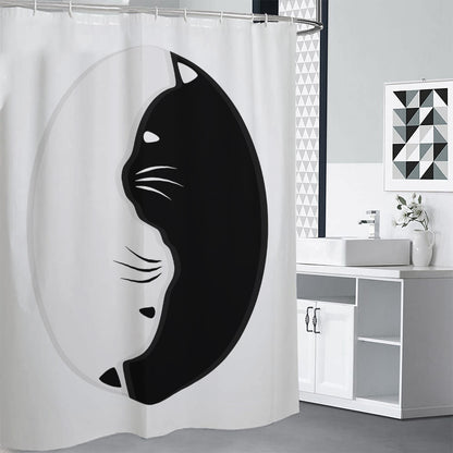 Black And White Cat Yin Yang Print Premium Shower Curtain
