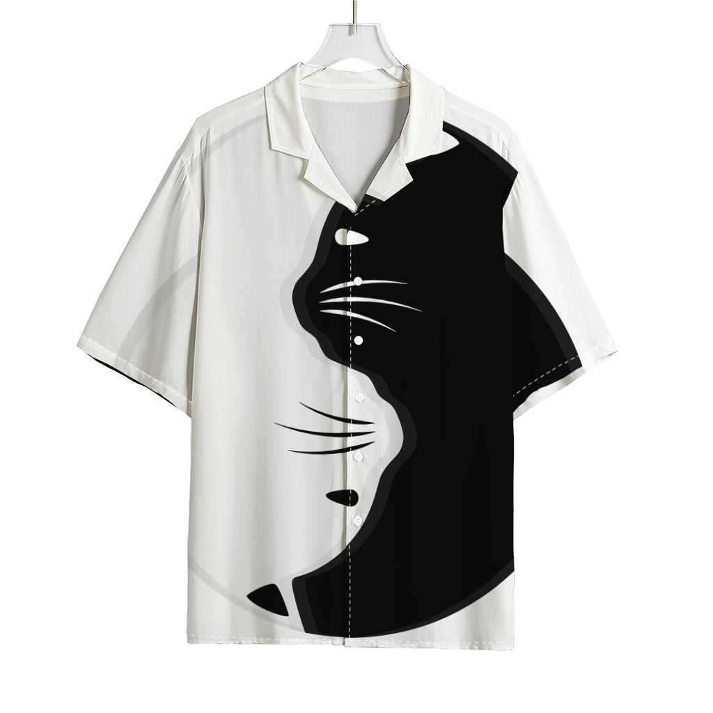 Black And White Cat Yin Yang Print Rayon Hawaiian Shirt