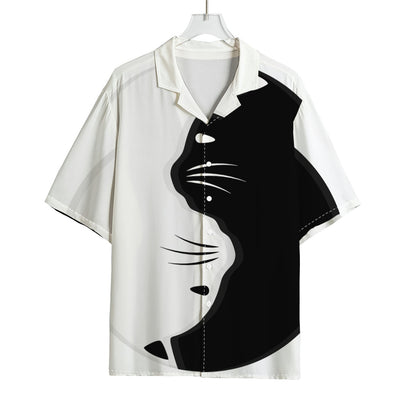 Black And White Cat Yin Yang Print Rayon Hawaiian Shirt