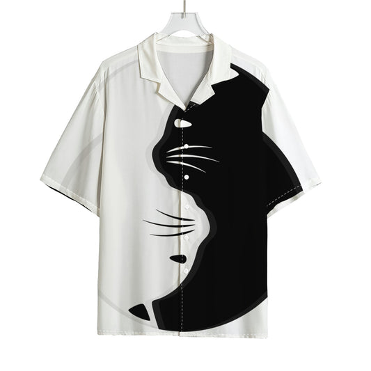 Black And White Cat Yin Yang Print Rayon Hawaiian Shirt