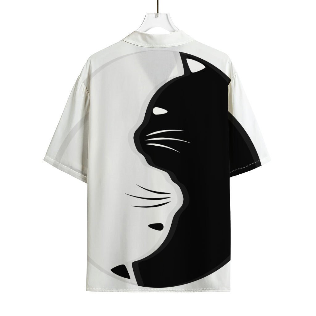 Black And White Cat Yin Yang Print Rayon Hawaiian Shirt