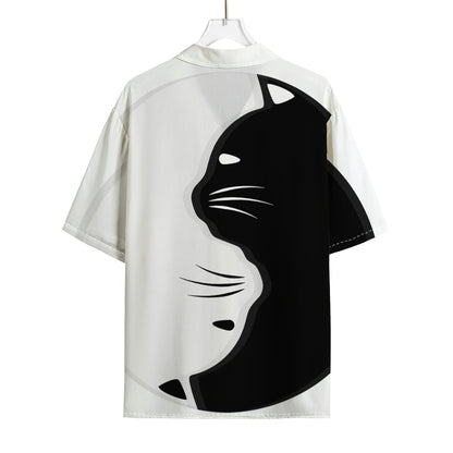 Black And White Cat Yin Yang Print Rayon Hawaiian Shirt