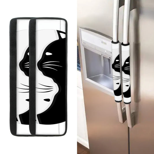 Black And White Cat Yin Yang Print Refrigerator Handle Covers