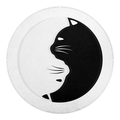 Black And White Cat Yin Yang Print Round Blanket