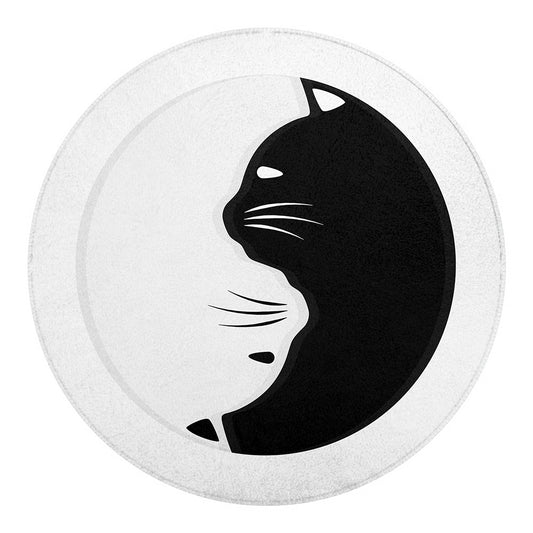 Black And White Cat Yin Yang Print Round Blanket