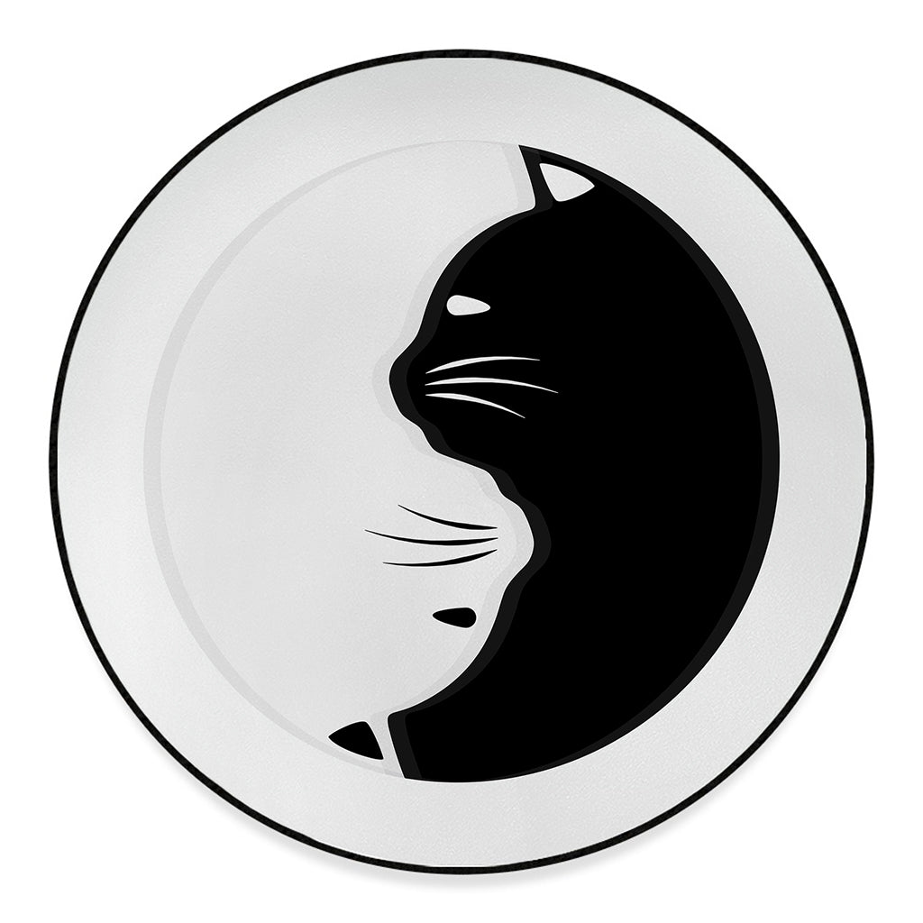 Black And White Cat Yin Yang Print Round Floor Mat