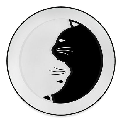 Black And White Cat Yin Yang Print Round Floor Mat