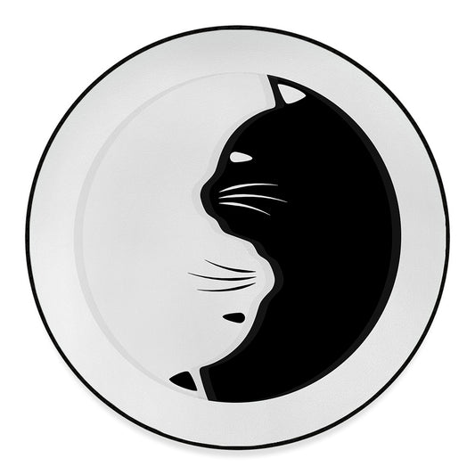 Black And White Cat Yin Yang Print Round Floor Mat