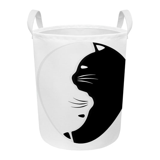Black And White Cat Yin Yang Print Round Laundry Basket