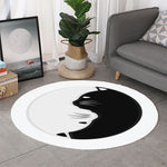 Black And White Cat Yin Yang Print Round Rug