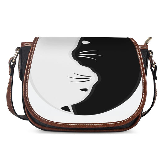 Black And White Cat Yin Yang Print Saddle Bag