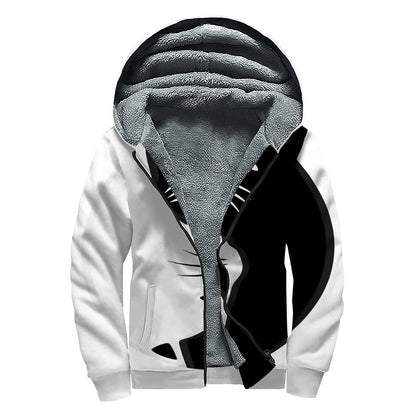 Black And White Cat Yin Yang Print Sherpa Lined Zip Up Hoodie