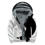 Black And White Cat Yin Yang Print Sherpa Lined Zip Up Hoodie