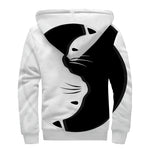Black And White Cat Yin Yang Print Sherpa Lined Zip Up Hoodie