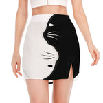 Black And White Cat Yin Yang Print Side Slit Mini Skirt