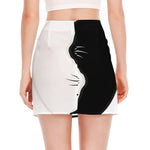 Black And White Cat Yin Yang Print Side Slit Mini Skirt