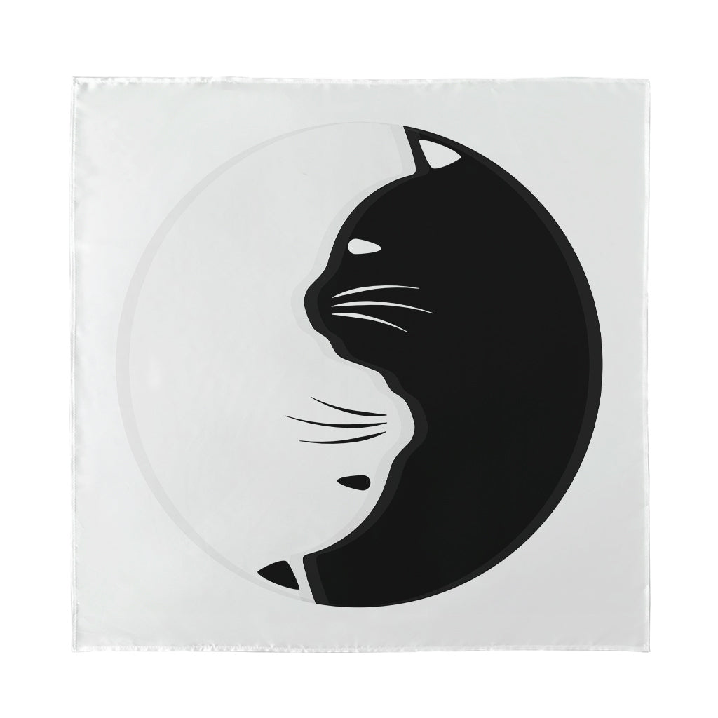 Black And White Cat Yin Yang Print Silk Bandana