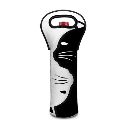 Black And White Cat Yin Yang Print Single Neoprene Wine Tote
