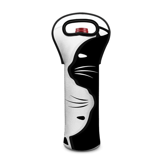 Black And White Cat Yin Yang Print Single Neoprene Wine Tote