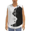 Black And White Cat Yin Yang Print Sleeveless Baseball Jersey