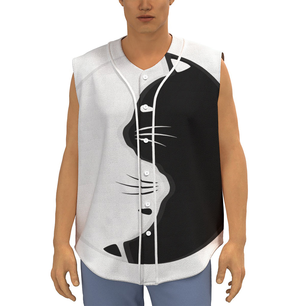 Black And White Cat Yin Yang Print Sleeveless Baseball Jersey