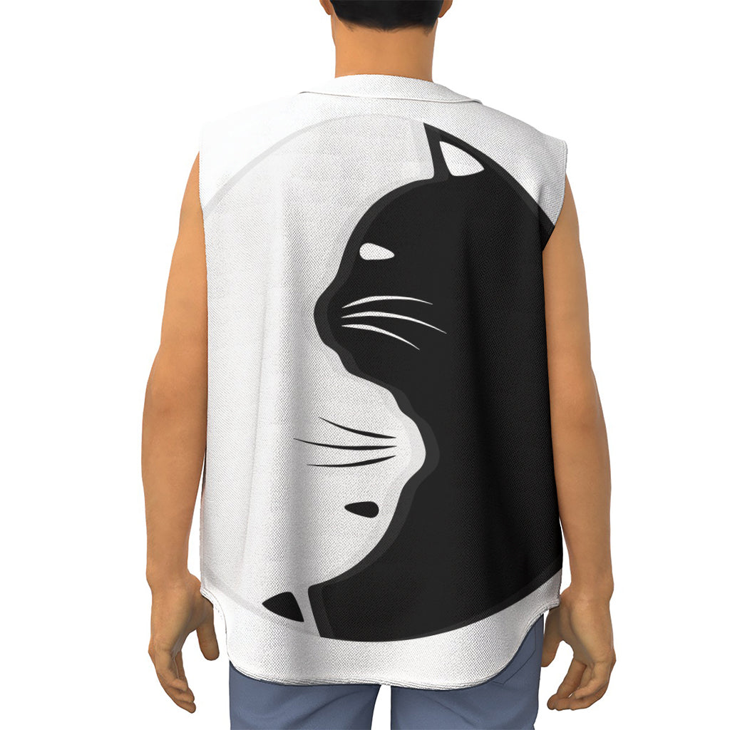Black And White Cat Yin Yang Print Sleeveless Baseball Jersey