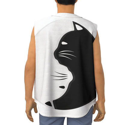 Black And White Cat Yin Yang Print Sleeveless Baseball Jersey