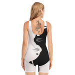 Black And White Cat Yin Yang Print Sleeveless One Piece Swimsuit
